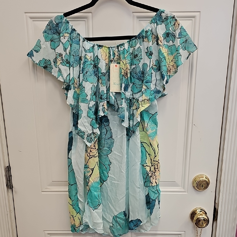 Maaji, Blue, Green, Floral, Dress, Summer, Swim, Cover Up, Lightweight, Travel